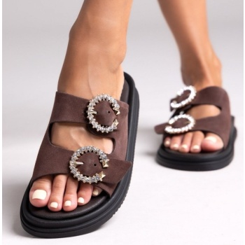σανδάλια flatforms καστόρινα με στρας