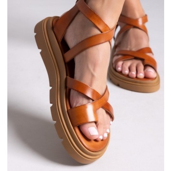 σανδάλια flatforms δερμάτινα με δάκτυλο