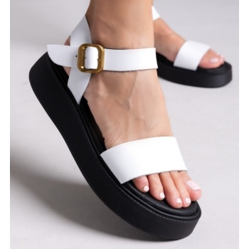 σανδάλια flatforms δερμάτινα με μπαρέτα
