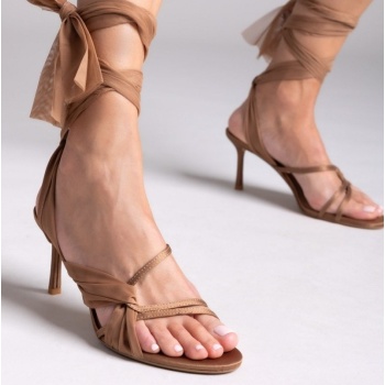 πέδιλα σατέν με κορδέλα corina - κάμελ σε προσφορά