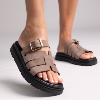 σανδάλια flatforms δερμάτινα με περαστή