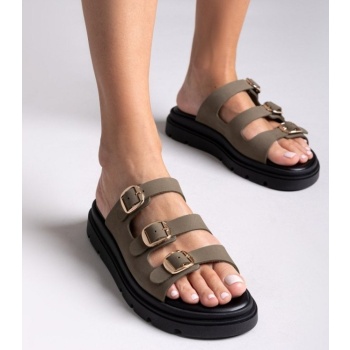 σανδάλια flatforms δερμάτινα με τρεις