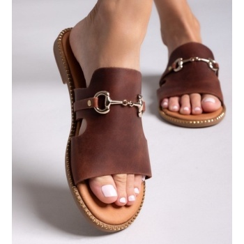 σανδάλια δερμάτινα με φαρδιά φάσα estil