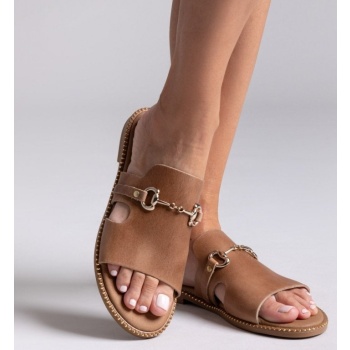 σανδάλια δερμάτινα με φαρδιά φάσα estil