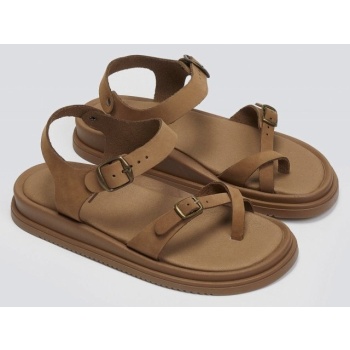 σανδάλια flatforms nubuck δερμάτινα με