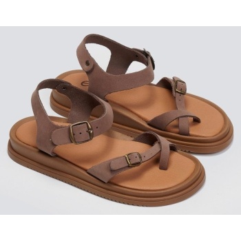 σανδάλια flatforms nubuck δερμάτινα με