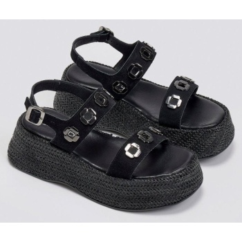 flatforms δερμάτινα σανδάλια με ψάθα σε προσφορά