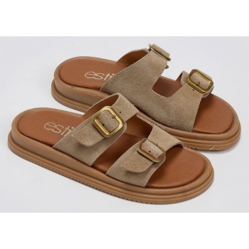 σανδάλια flatforms καστόρινα με τοκάδες