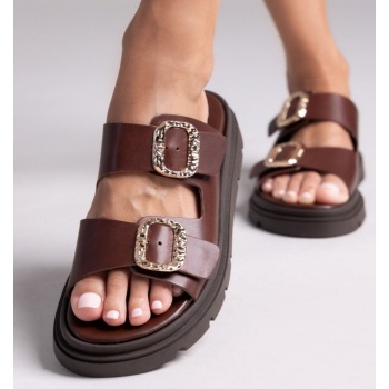 flatforms δερμάτινα σανδάλια με τοκάδες