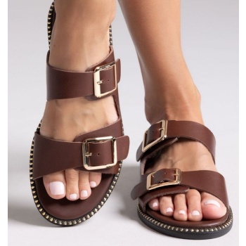 σανδάλια δερμάτινα με τοκάδες tfp - καφέ