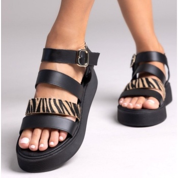 σανδάλια δερμάτινα με print tfp - μαύρο