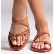  σανδάλια δερμάτινα με τρουκς iris sandals 20/3b - ταμπά