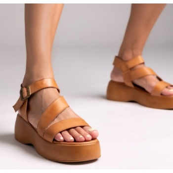 flatforms δερμάτινα σανδάλια με μπαρέτα