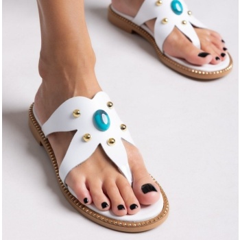 σανδάλια δερμάτινα με πέτρα και τρουκς