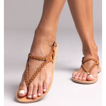 σανδάλια suede με κοτσιδάκια tfp - μπεζ