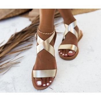 σανδάλια δερμάτινα με crossover μπαρέτα