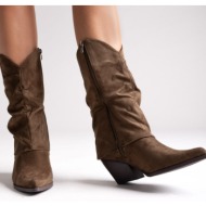  pointed suede cowboy mid-calf boots - khaki green suede