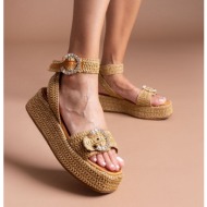  σανδάλια από ψάθα με στρας mariella fabiani 2505/02 - ταμπά