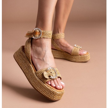 σανδάλια από ψάθα με στρας mariella