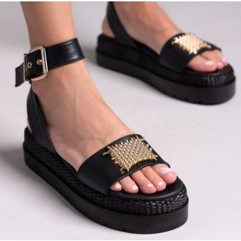 σανδάλια flatforms δερμάτινα με μπαρέτα