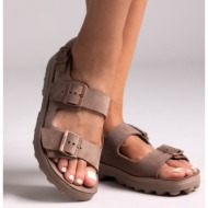  σανδάλια δερμάτινα flatforms με τοκάδες millie fantasy sandals - καφέ