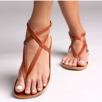 σανδάλια δερμάτινα με μπαρέτα tfp - καφέ