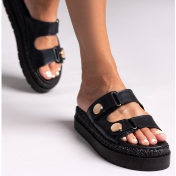 σανδάλια flatforms δερμάτινα με ψάθα