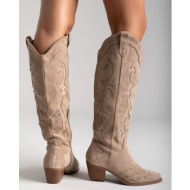  cowboy block heel boots - taupe suede