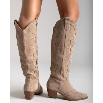 cowboy block heel boots - taupe suede σε προσφορά