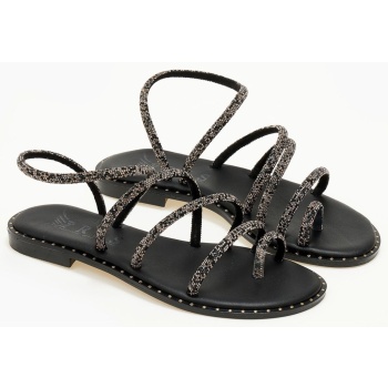 σανδάλια δερμάτινα με στρας λουράκια