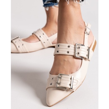 μπαλαρίνες μυτερές με τοκάδες - μπεζ σε προσφορά