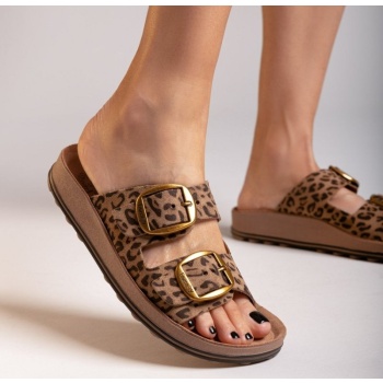 σανδάλια δερμάτινα με τοκάδες και print