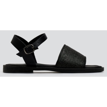 σανδάλια δερμάτινα με ψάθα estil - μαύρο