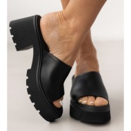  mules δερμάτινα με chunky σόλα ragazza 01243 - μαύρο