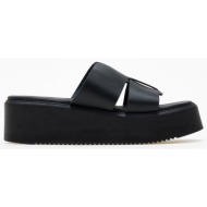  flatforms δερμάτινα με ιδιαίτερη φάσα estil - μαύρο