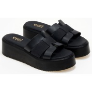  σανδάλια flatforms δερμάτινα με περαστές φάσες estil - μαύρο