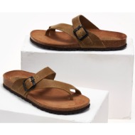  σανδάλια δερμάτινα ανατομικά interbios - λαδί