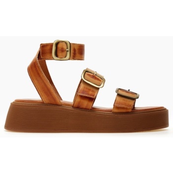 σανδάλια δερμάτινα flatforms με τοκάδες