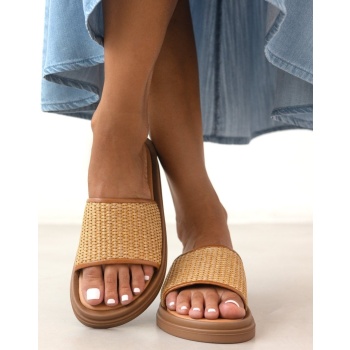 σανδάλια flatforms με φαρδιά ψάθινη
