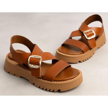 σανδάλια flatforms δερμάτινα crossover