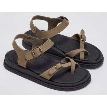 σανδάλια flatforms nubuck δερμάτινα με