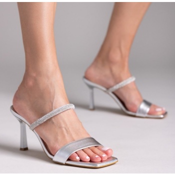 mules με στρας λουράκι tfp - ασημί