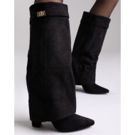  gaiter boots high block heel - black suede