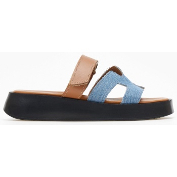 σανδάλια flatforms δερμάτινα με τζιν σε προσφορά