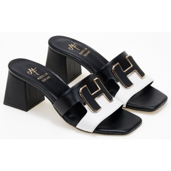 mules δερμάτινα με διχρωμία mariella