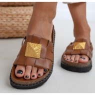  σανδάλια δερμάτινα με τρουκ ateneo - ταμπά