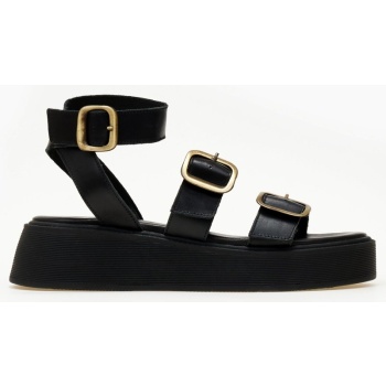 σανδάλια δερμάτινα flatforms με τοκάδες