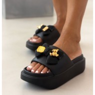  slides με φιόγκο και μεταλλικό charm - μαύρο