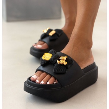 slides με φιόγκο και μεταλλικό charm 