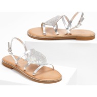  σανδάλια δερμάτινα με στρας iris sandals - ασημί